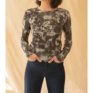 ECRU Womens M Green Reverse Print Tie Dye Crew Neck Lightweight Sweater Top